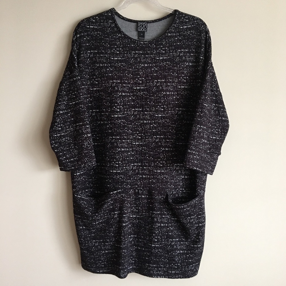 CLARA SUN WOO Textured Knit Relaxed Tunic Dress